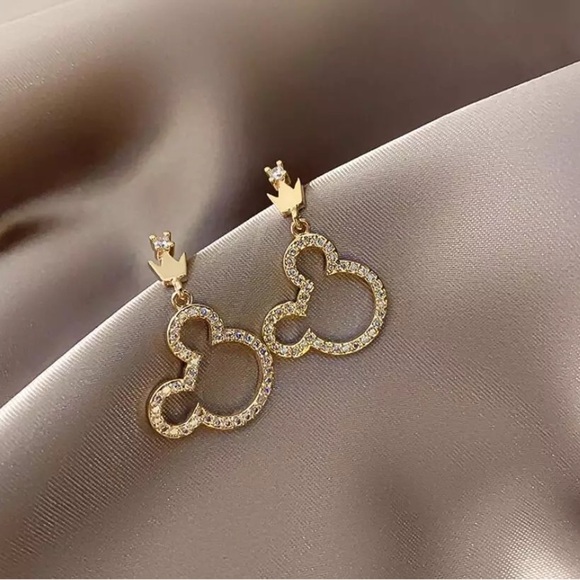 Mickey/Minnie Mouse Disney World Gold Diamond  Cute Mini Dangle Gift Earrings - Picture 2 of 6
